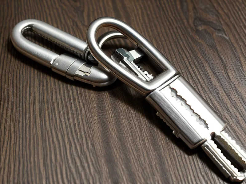 Close-up of a physical Yubikey security key on a desk.