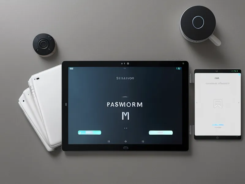 A tablet showing a family password manager interface in a home setting.