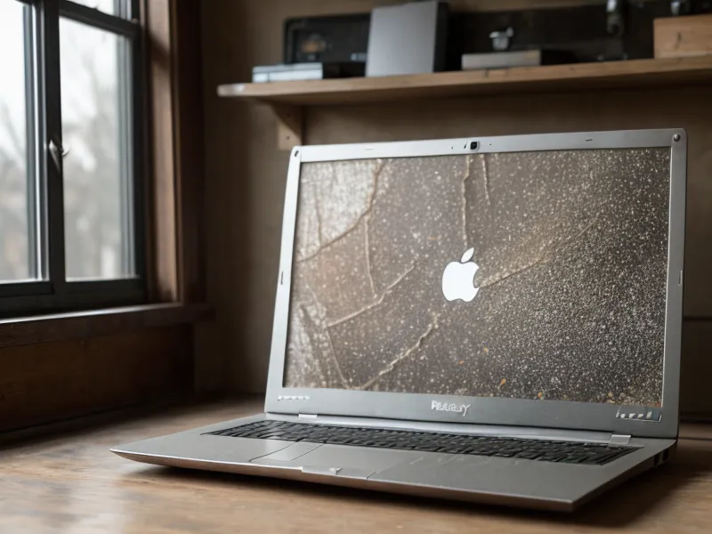 An old dusty laptop in a garage representing forgotten digital data.