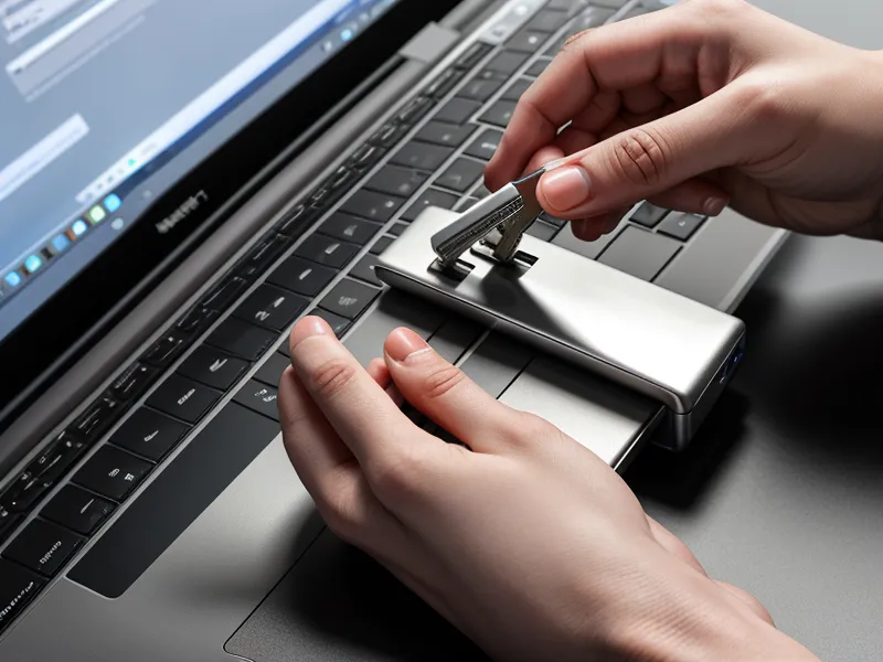 Yubikey hardware key inserted into a laptop for two-factor authentication and digital privacy